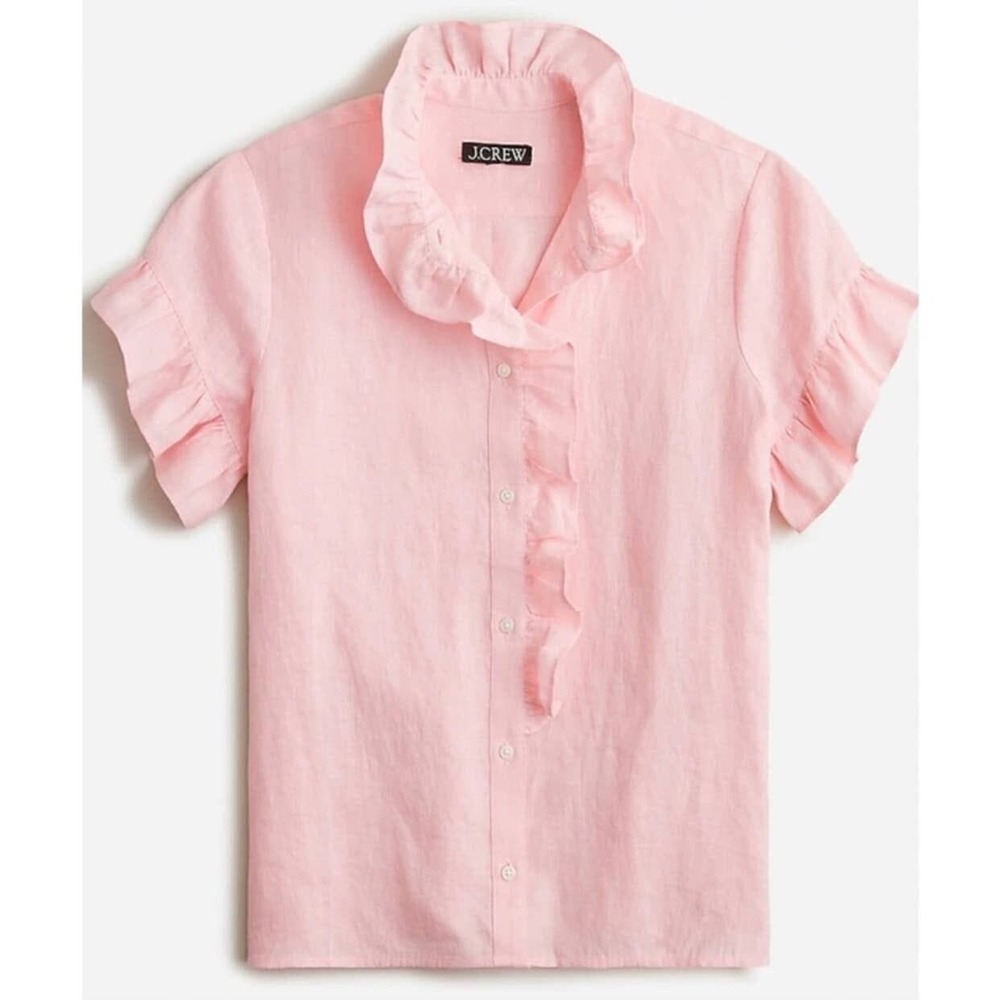 J.CREW Liberty Margaret Annie Cotton Blouse Pink Ruffle Short Sleeve 0 NEW